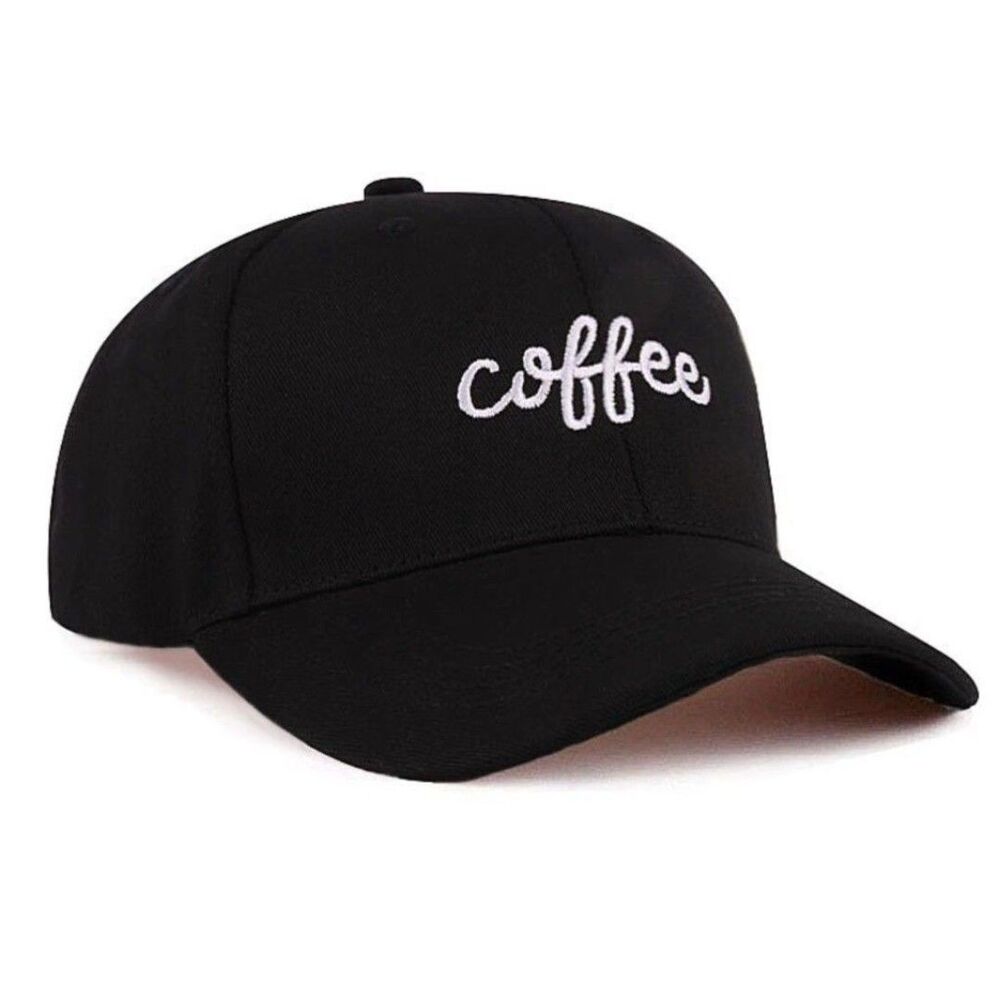 “Coffee” Embroidered Cotton Cap Black O/S NEW